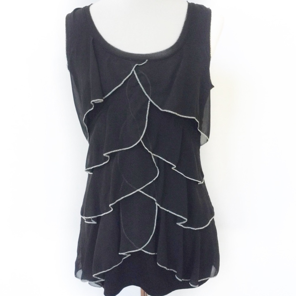 WHBM Black Layered Tier Front Sleeveless Blouse